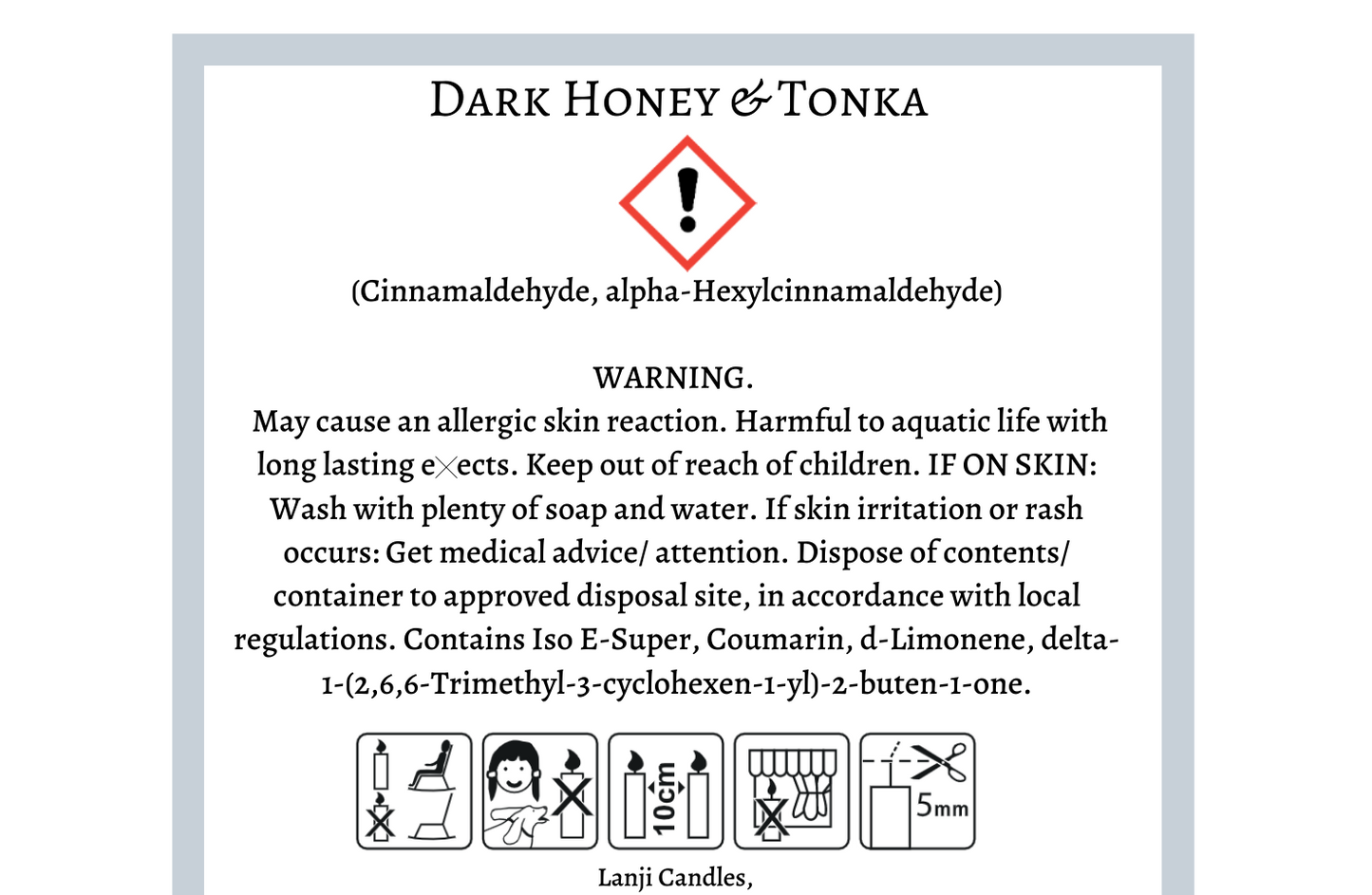 Dark Honey & Tonka Scented Soy Wax Candle | Seasonal Collection